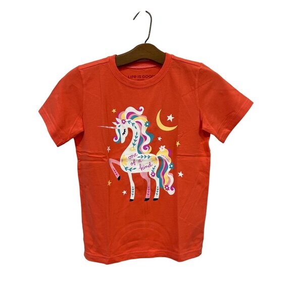 Life Is Good One of a Kind Unicorn Crusher Tee Kids Med Mango Orange Cotton NEW - Picture 1 of 6